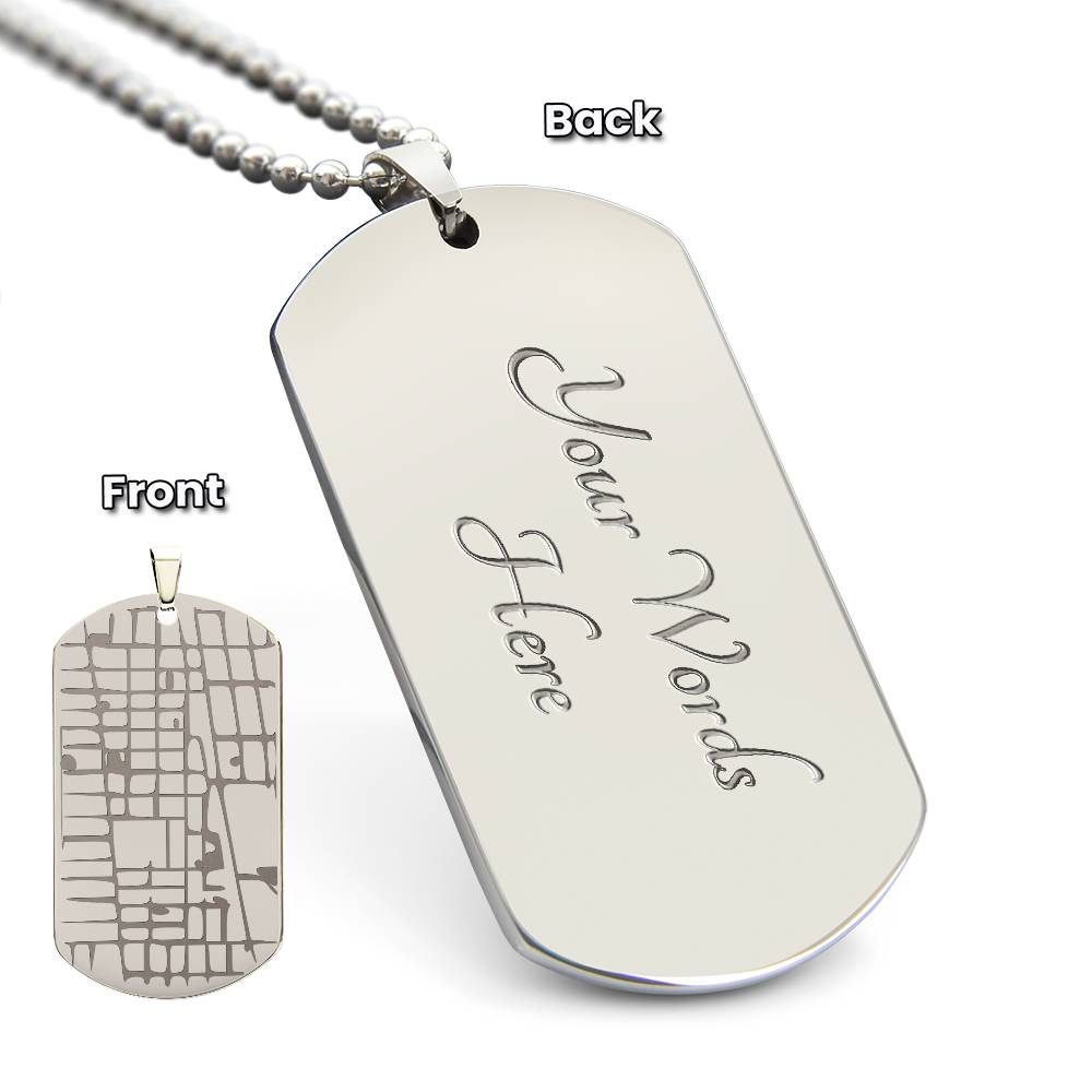 Map Dog Tag Necklace with Personalized Engraving