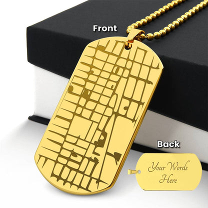 Map Dog Tag Necklace with Personalized Engraving