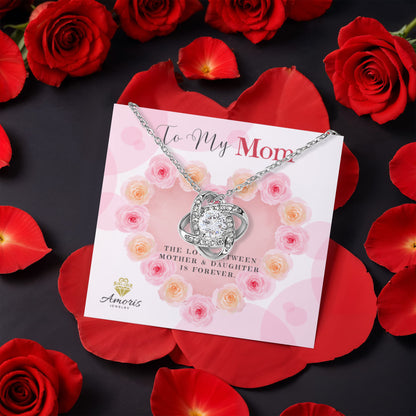 Collier « À ma mère » avec nœud d'amour et boîte rose éternelle