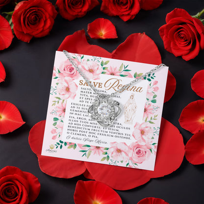 Salve Regina Love Knot Necklace with Eternal Rose and LATIN Prayer Card