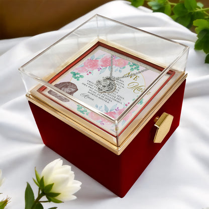 Áve María Love Knot Necklace with Eternal Rose and LATIN Prayer Card (with accents)