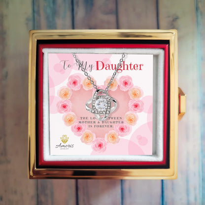 To My Daughter Love Knot Necklace with Eternal Rose Box