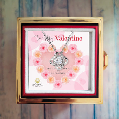 To My Valentine Love Knot Necklace with Eternal Rose Box
