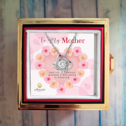 Collar con nudo de amor para mi madre y caja con rosa eterna
