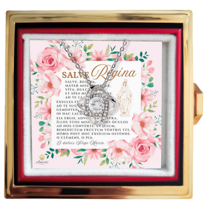 Salve Regína Love Knot Necklace with Eternal Rose and LATIN Prayer Card (with accents)