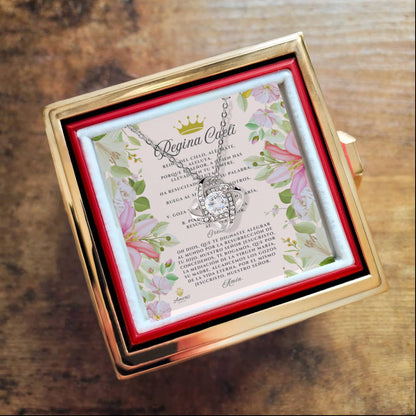 Regina Caeli Love Knot Necklace with Eternal Rose and SPANISH Prayer Card