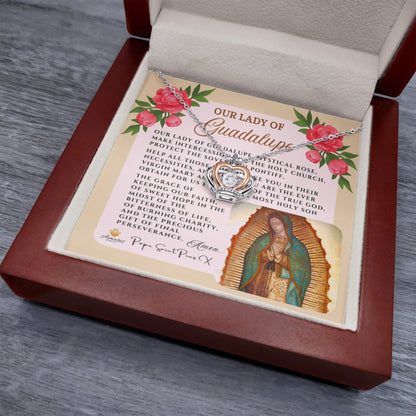 Our Lady of Guadalupe Crown Necklace with Pope Saint Pius X Prayer