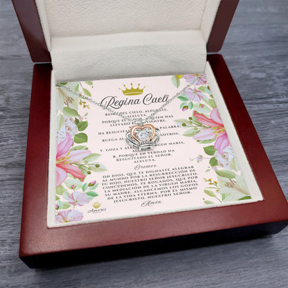Regina Caeli Crown Pendant Necklace in Sterling Silver with SPANISH Prayer Card