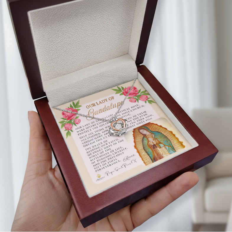 Our Lady of Guadalupe Crown Necklace with Pope Saint Pius X Prayer
