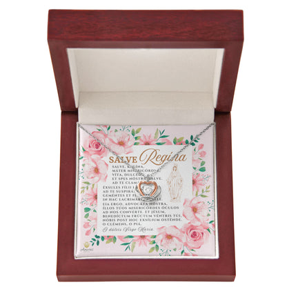 Salve Regína Crown Pendant Necklace in Sterling Silver with LATIN Prayer Card (with accents)