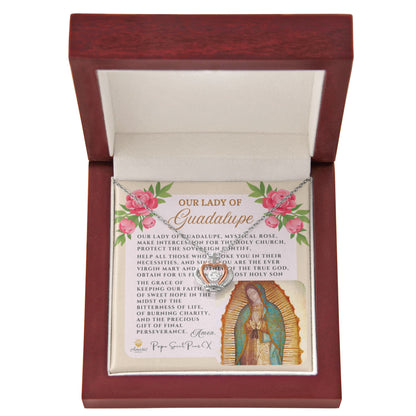 Our Lady of Guadalupe Crown Necklace with Pope Saint Pius X Prayer