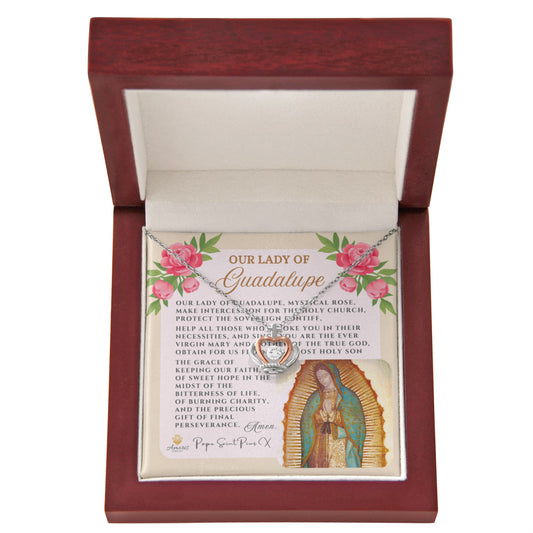 Our Lady of Guadalupe Crown Necklace with Pope Saint Pius X Prayer