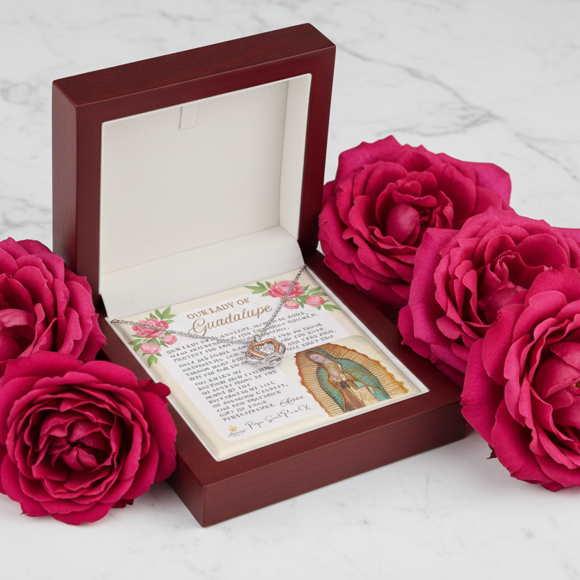Our Lady of Guadalupe Crown Necklace with Pope Saint Pius X Prayer