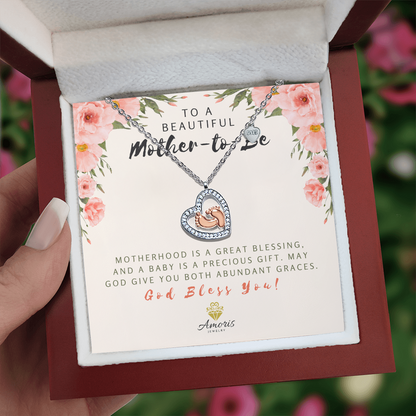 To a Beautiful Mother-to-Be Baby Feet Heart Necklace with Message Card