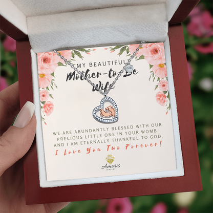 My Beautiful Mother-to-Be Wife Baby Feet Heart Necklace with Message Card