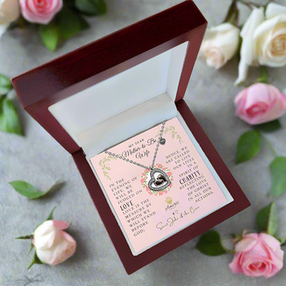 My Dear Mother-to-Be Wife Baby Feet Heart Necklace with Saint John of the Cross Quote