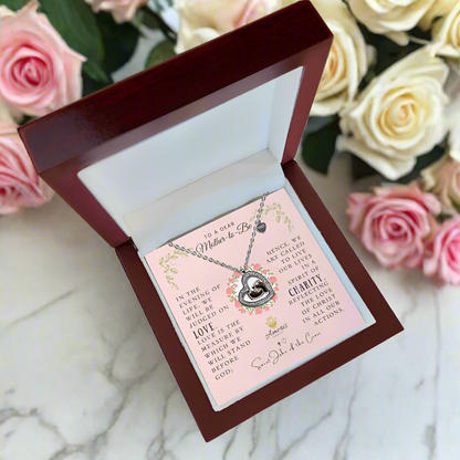 To a Dear Mother-to-Be Baby Feet Heart Necklace with Saint John of the Cross Quote