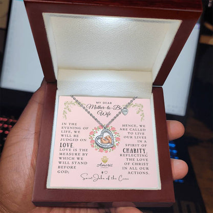 My Dear Mother-to-Be Wife Baby Feet Heart Necklace with Saint John of the Cross Quote