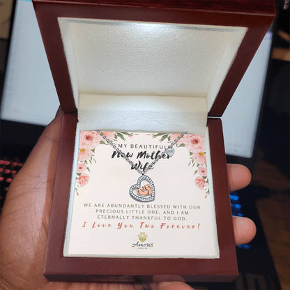 My Beautiful New Mother Wife Baby Feet Heart Necklace with Message Card