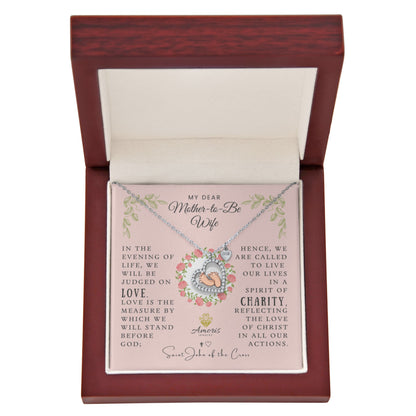 My Dear Mother-to-Be Wife Baby Feet Heart Necklace with Saint John of the Cross Quote