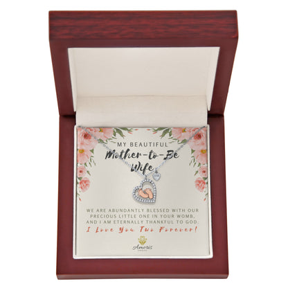 My Beautiful Mother-to-Be Wife Baby Feet Heart Necklace with Message Card