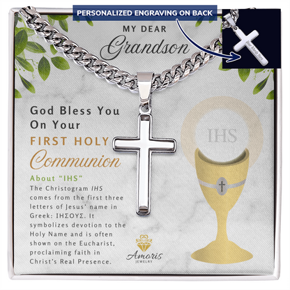 My Dear Grandson First Holy Communion Personalized Cross Necklace