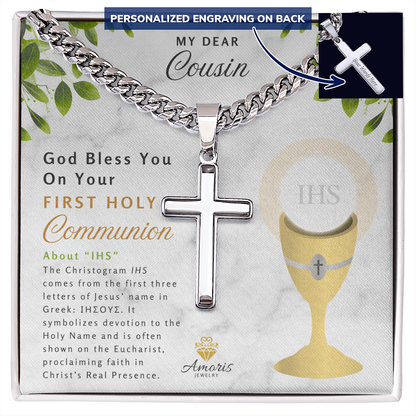 My Dear Cousin First Holy Communion Personalized Cross Necklace
