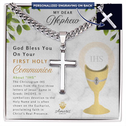 My Dear Nephew First Holy Communion Personalized Cross Necklace