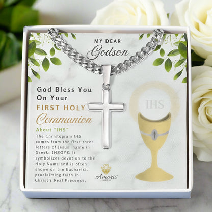 My Dear Godson First Holy Communion Personalized Cross Necklace