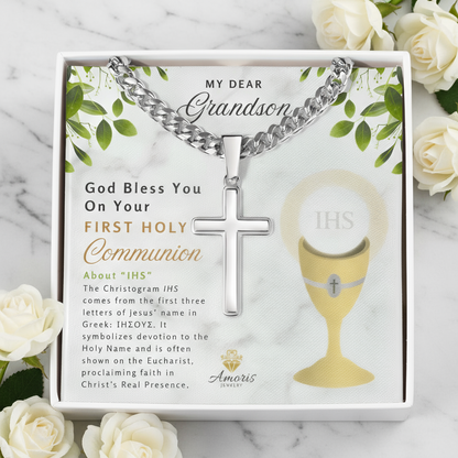 My Dear Grandson First Holy Communion Personalized Cross Necklace