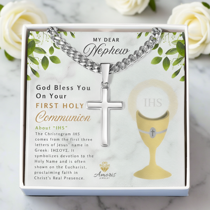 My Dear Nephew First Holy Communion Personalized Cross Necklace