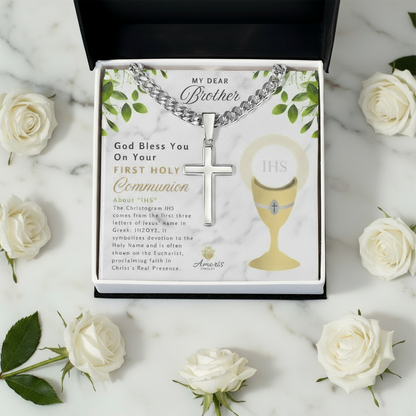 My Dear Brother First Holy Communion Personalized Cross Necklace