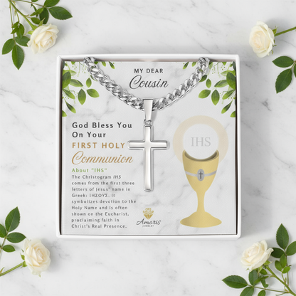 My Dear Cousin First Holy Communion Personalized Cross Necklace