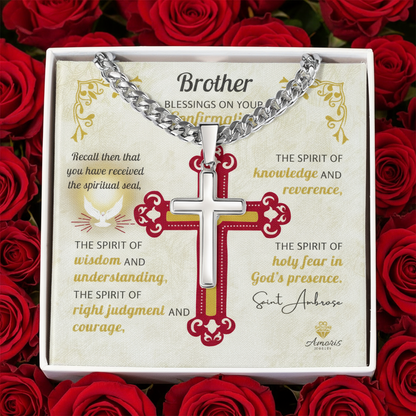 Brother Blessings On Your Confirmation Personalized Cross Necklace with Saint Ambrose Quote