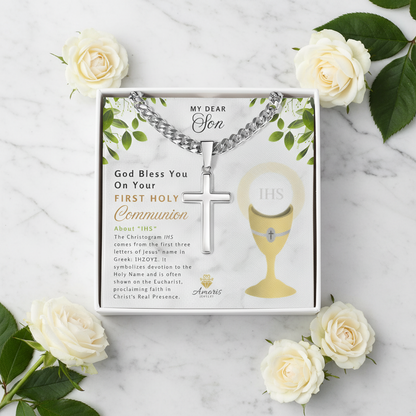 My Dear Son First Holy Communion Personalized Cross Necklace