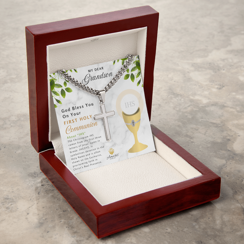 My Dear Grandson First Holy Communion Personalized Cross Necklace