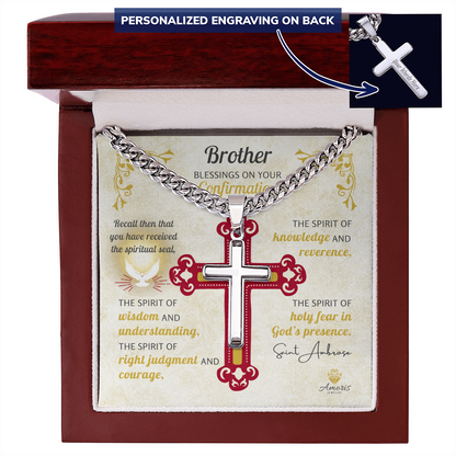 Brother Blessings On Your Confirmation Personalized Cross Necklace with Saint Ambrose Quote