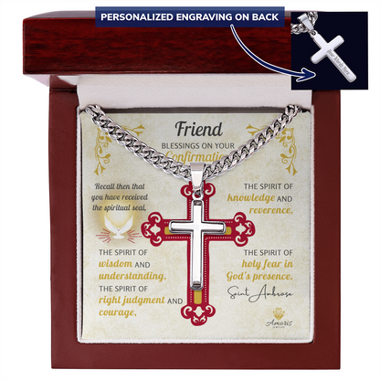 Friend Blessings On Your Confirmation Personalized Cross Necklace with Saint Ambrose Quote