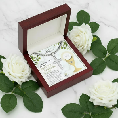 My Dear Godson First Holy Communion Personalized Cross Necklace