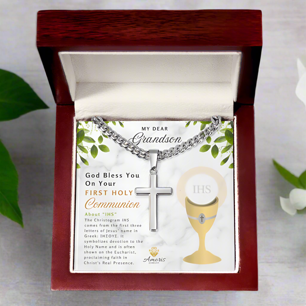 My Dear Grandson First Holy Communion Personalized Cross Necklace