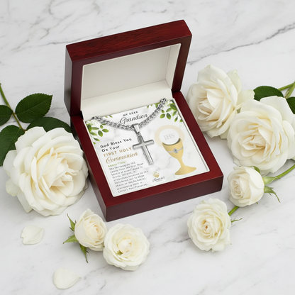 My Dear Grandson First Holy Communion Personalized Cross Necklace