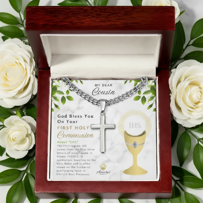 My Dear Cousin First Holy Communion Personalized Cross Necklace