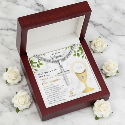 My Dear Nephew First Holy Communion Personalized Cross Necklace