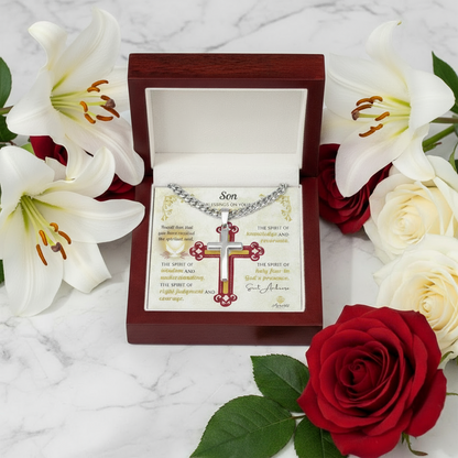 Son Blessings On Your Confirmation Personalized Cross Necklace with Saint Ambrose Quote