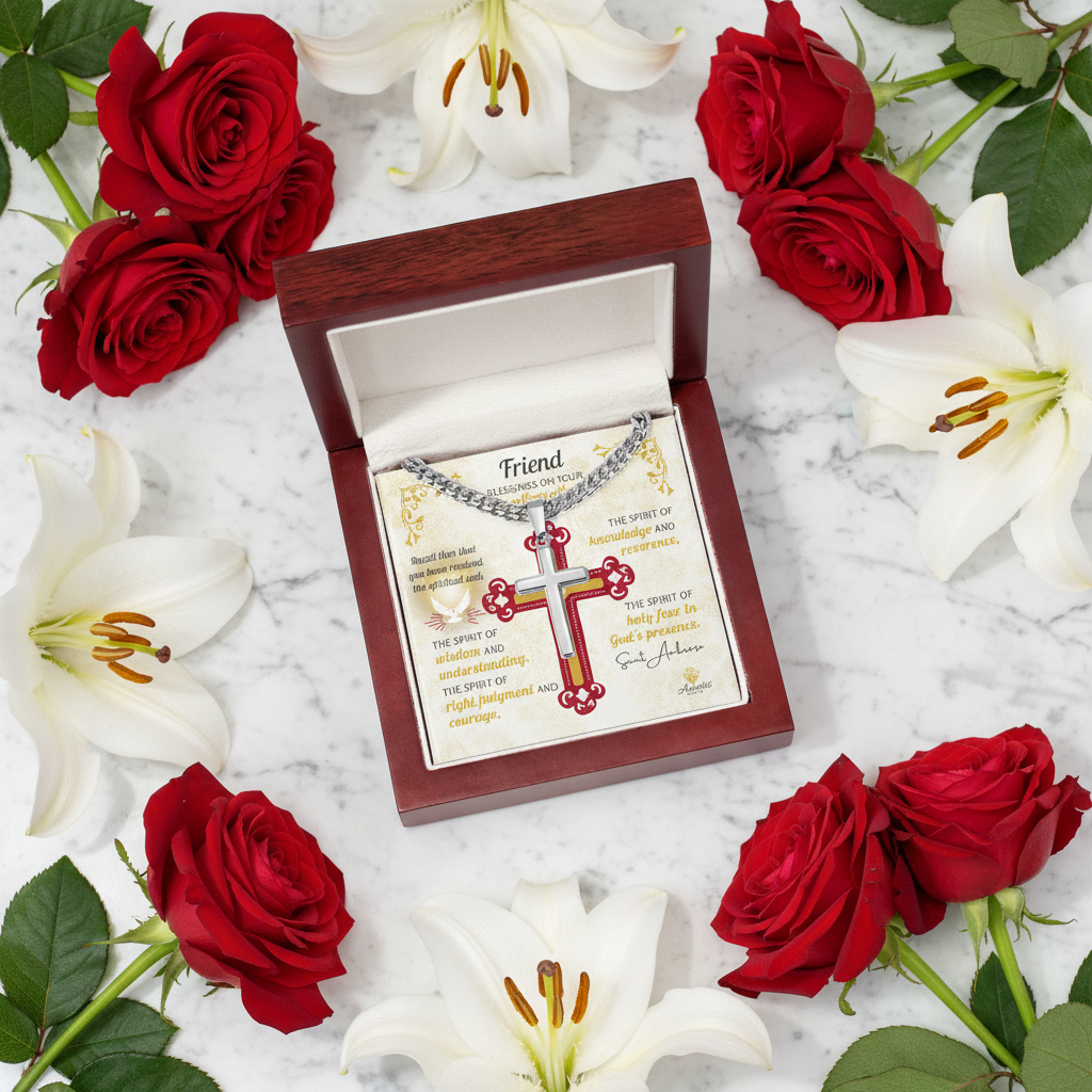 Friend Blessings On Your Confirmation Personalized Cross Necklace with Saint Ambrose Quote