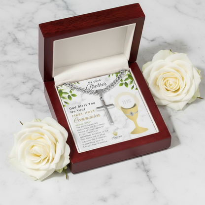 My Dear Brother First Holy Communion Personalized Cross Necklace