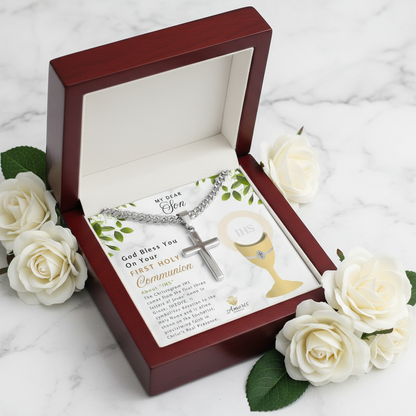 My Dear Son First Holy Communion Personalized Cross Necklace