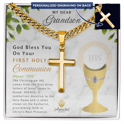 My Dear Grandson First Holy Communion Personalized Cross Necklace