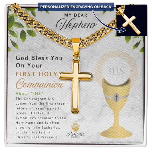My Dear Nephew First Holy Communion Personalized Cross Necklace