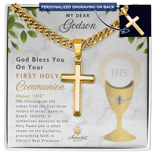 My Dear Godson First Holy Communion Personalized Cross Necklace
